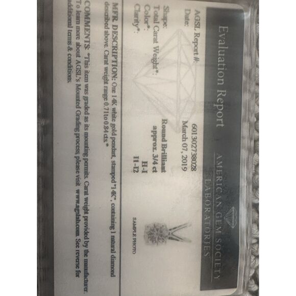 14K Solid White Gold 0.75 Ct AGS Certified Solitaire Diamond Pendant Necklace 18 - Picture 6 of 11